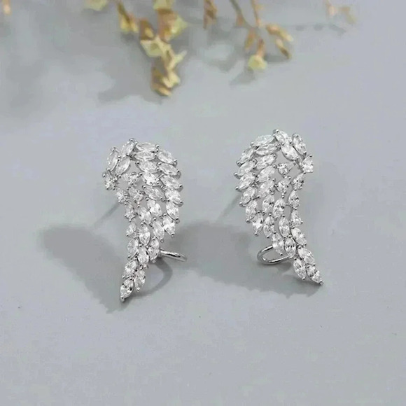Angel Wing Feather CZ Engagement Ear Bone Clip Earrings, GPMB1562